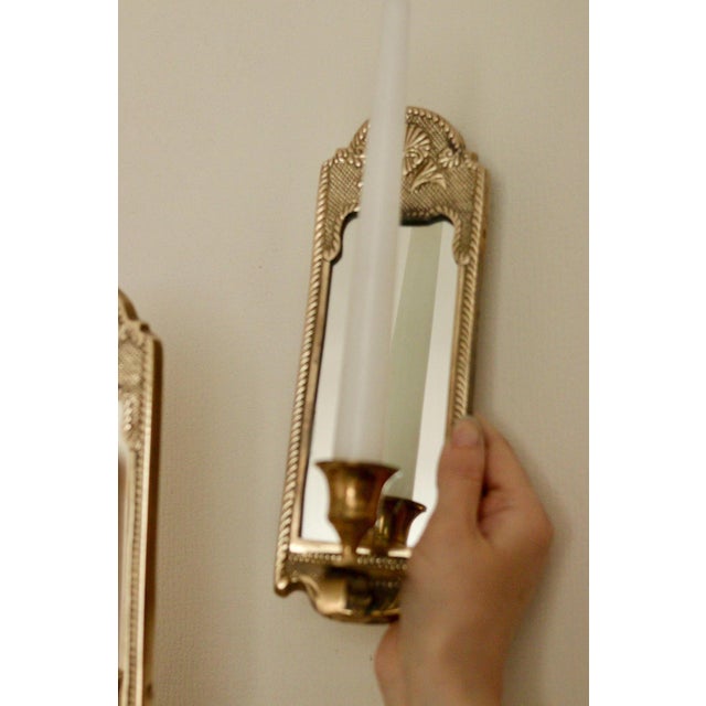 Mid-Century Swedish Brass Sconces with Mirror, Set of 2 For Sale - Image 4 of 6