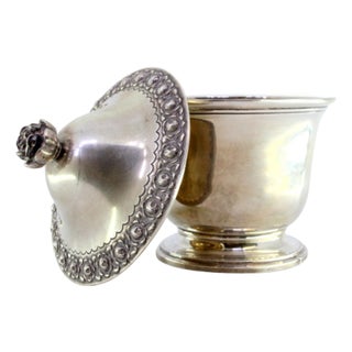 Silver Candy Box with Lid and Handle Embossed with Floral Motifs and Engraved Waves For Sale