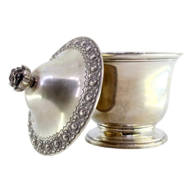 Silver Candy Box with Lid and Handle Embossed with Floral Motifs and Engraved Waves For Sale