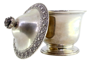 Silver Candy Box with Lid and Handle Embossed with Floral Motifs and Engraved Waves