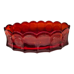 Vintage Fostoria Ruby Red Coin Glass Scalloped Oval Bowl 9"