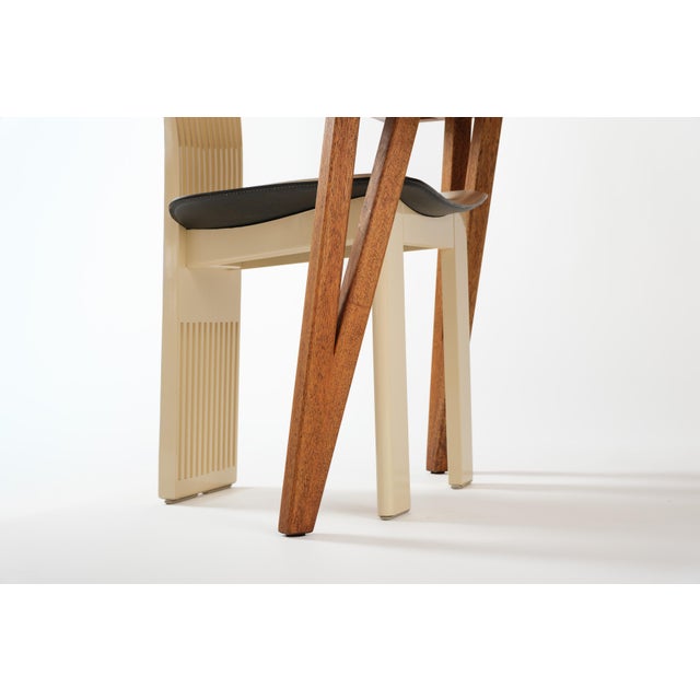 1980s Set of 4 White Lacquer and Leather Attributed to Pietro Costantini Italian Dining Chairs For Sale In Chicago - Image 6 of 12
