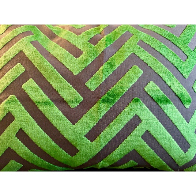 Contemporary Abstract Green & Blue Velvet Pillow Cover For Sale - Image 4 of 4