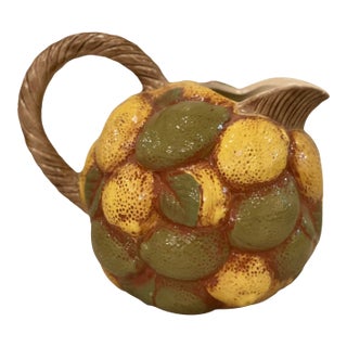 1990s Handmade Textured Ceramic Lemon and Lime Pitcher, Signed on the Bottom For Sale