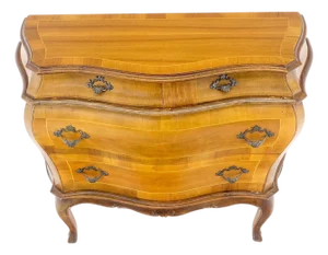 Italian Banded Top Olive Burl Wood 4 Drawers Bombay Style Console Dresser
