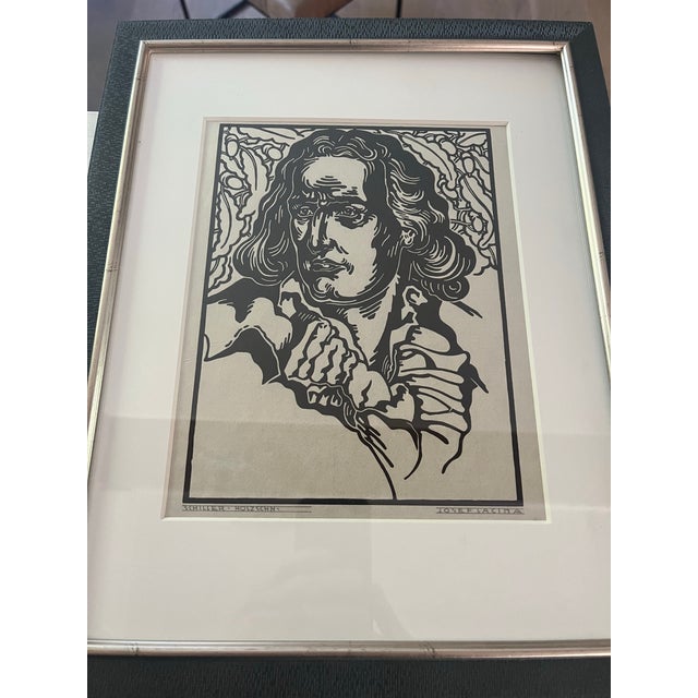 Portrait of Friedrich Schiller, Woodcut. A striking deep portrait capturing intense lines and a striking depth. Signed by...