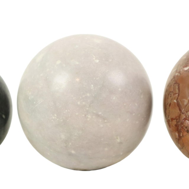 Stone Large Vintage Polished Marble and Natural Stone Spheres, 1980s, Set of 3 For Sale - Image 7 of 11
