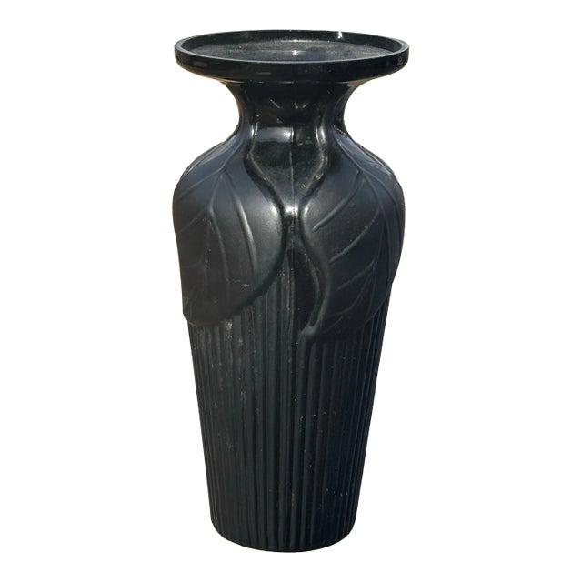 1930s Art Deco Tiffin Black Glass Vase For Sale