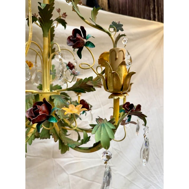 2020s Pair of Italian Metal Floral Chandeliers For Sale - Image 5 of 10