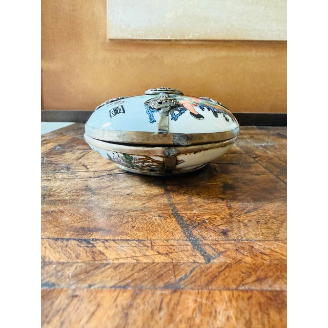 Early 20th Century Antique Chinese Porcelain Erotic Trinket Box With Dragon Metal Mount For Sale - Image 5 of 11