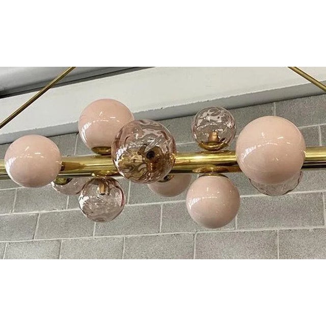 Mid-Century Modern Mid-Century Murano Pink Glass and Brass Chandelier, 2000s For Sale - Image 3 of 10