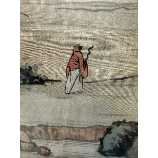 Antique Asian Figural Courtyard Scene Painting on Silk - Framed Signed For Sale - Image 4 of 4
