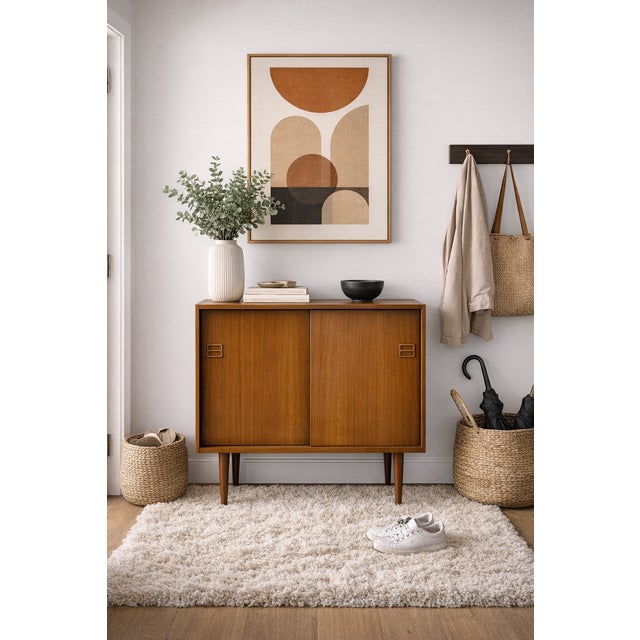 Mid Century Modern Teak Jr. Credenza | Danish Storage Entryway Cabinet, Circa 1960's For Sale - Image 12 of 13