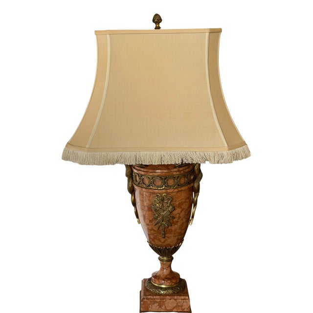 French Pair of Antique Bronze Mounted Sienna Marble Serpent Table Lamps For Sale - Image 3 of 5