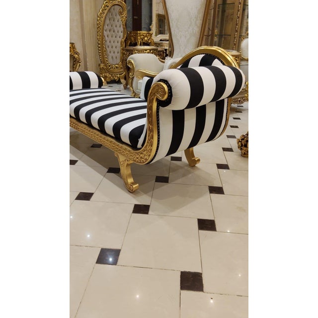 1960s 1960s French Louis XV Chaise Lounge black and white Striped For Sale - Image 5 of 7