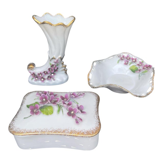 1950s Lefton Romantic Boudoir Decorative Accent Set of 3 For Sale
