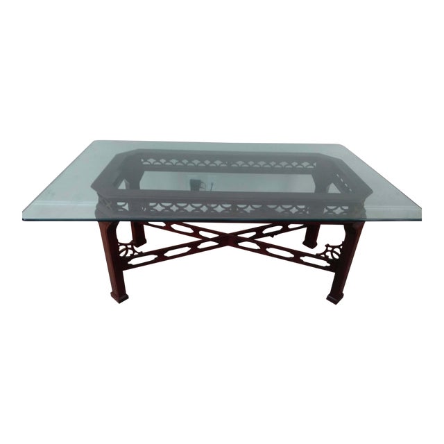 Chinese Chippendale Tempered Glass Top Wood Dining Table Chairish