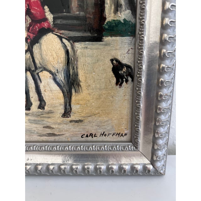 Gray Carl Hoffman Original Oil Painting Horse Rider Dog Vintage European Landscape For Sale - Image 8 of 12