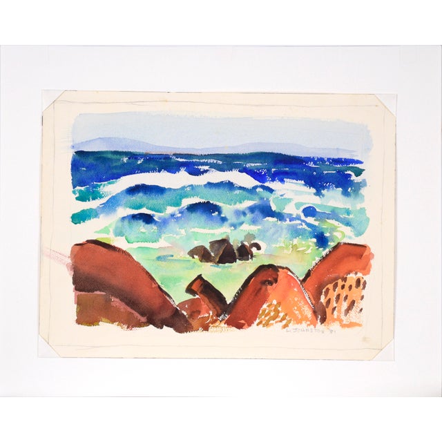 20th Century California Modernist Seascape in Watercolor on Paper by Lucile Marie Johnston For Sale In Monterey, CA - Image 6 of 8