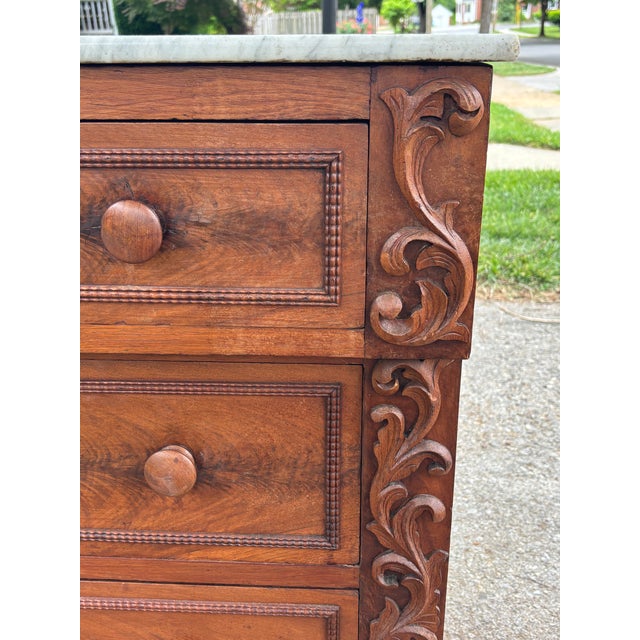 Brown 19th Century American Flame Mahogany Veneer Marble Top Commode Chest For Sale - Image 8 of 18
