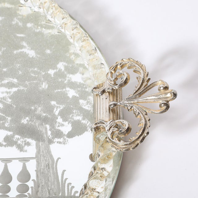 Classical Reversed Etched Mirrored Tray W/ Pastoral Scene & Twisted Glass Border For Sale In New York - Image 6 of 14