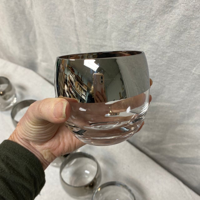 Glass Silver Band Roly Poly Cocktail Glasses - Set of 7 For Sale - Image 7 of 10