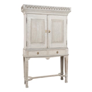 19th Century Danish Gray Painted Oak Cabinet on Legs With Interior Drawers For Sale