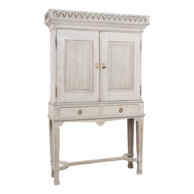 19th Century Danish Gray Painted Oak Cabinet on Legs With Interior Drawers For Sale