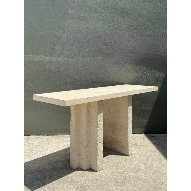Late 20th Century Vintage Cast Concrete and Travertine Console Table For Sale - Image 5 of 12