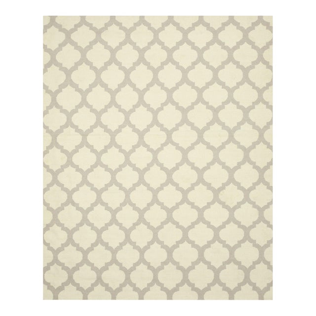 10x14 Maya Moroccan Ivory Geometric Modern Flatweave Wool Carpet Rug For Sale