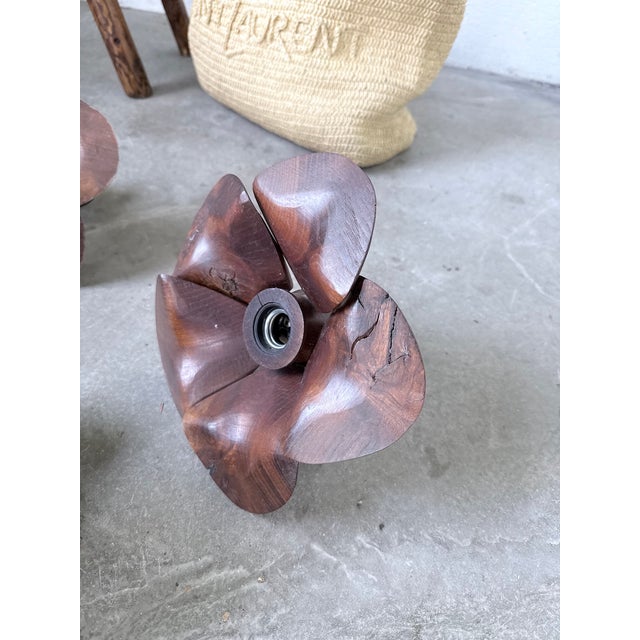 Wooden Flower Wall Sconces, 1970s, Set of 4 For Sale - Image 6 of 18