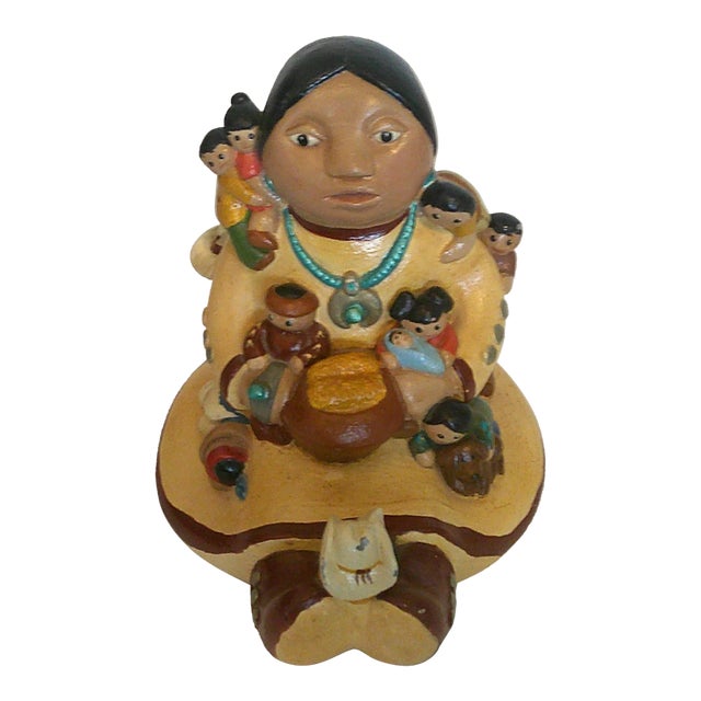 Vintage 1988 Cleo Teissedre Navajo Storyteller Southwestern Folk Art 12 Kids Dog Large 6" For Sale