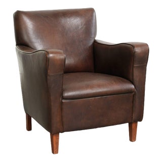 Vintage Sheepskin Armchair with Fixed Seat Cushion For Sale
