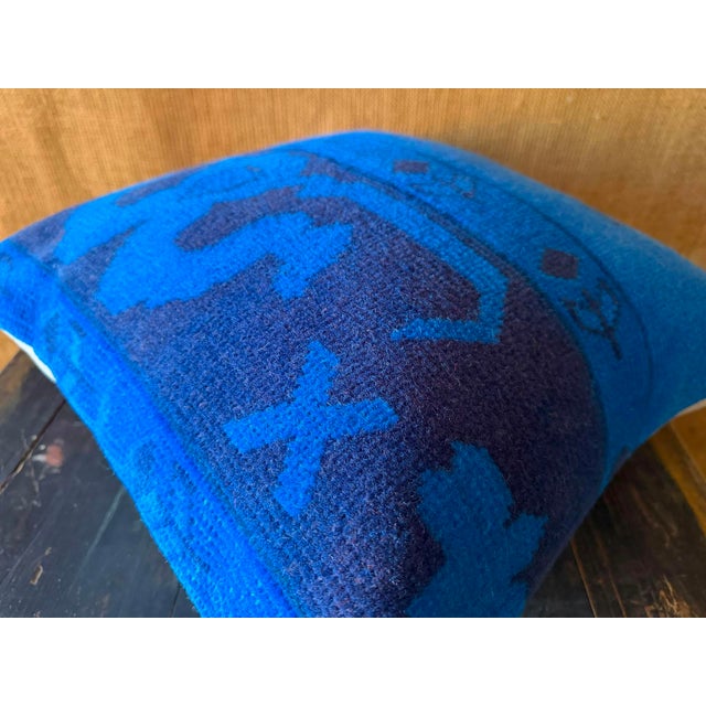 1980s Electric Blue Vintage Turkish Rug Pillow 18x18 For Sale - Image 5 of 13