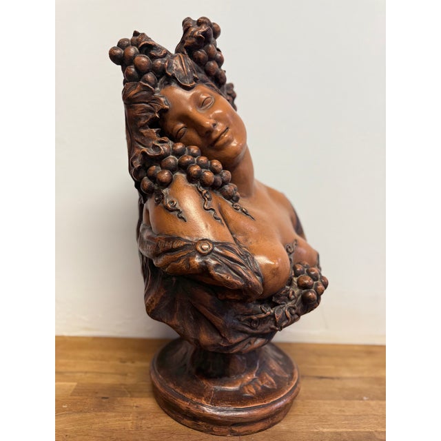 "Terracotta Sculpture of a Bacchante's Bust with Grapes and Vines in the Style of Carrier-Belleuse"