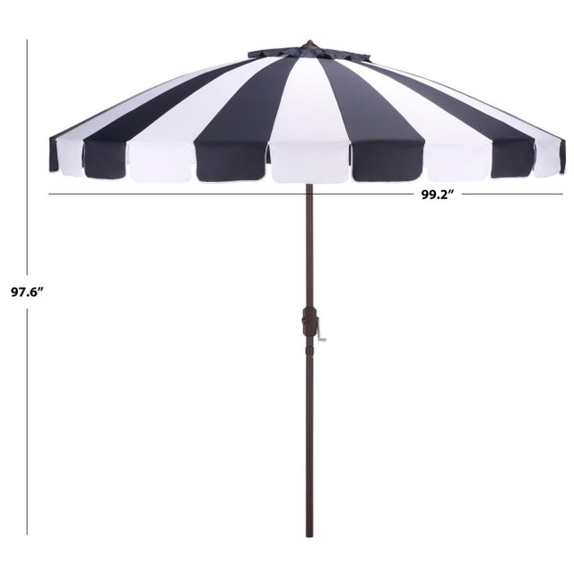 Modern Buti 9 Ft Crank Umbrella, Navy Cabana Stripe/Brown Pole For Sale - Image 3 of 9
