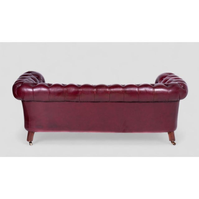Victorian Chesterfield Sofa in Original Bordeaux Leather, 1800s For Sale - Image 4 of 7