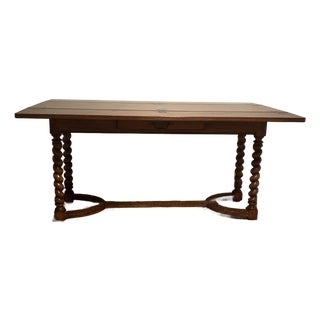 Vintage Expandable Barley Twist Dining Library Hunt Table With Drawer 64" Long For Sale