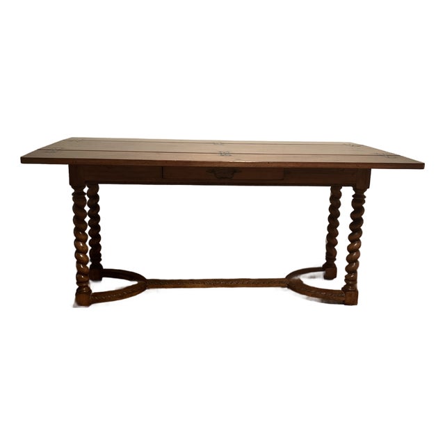 Vintage Expandable Barley Twist Dining Library Hunt Table With Drawer 64" Long For Sale