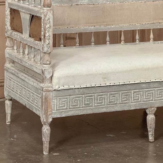 Wood 18th Century Swedish Gustavian Neoclassical Scraped Painted Bench For Sale - Image 7 of 18