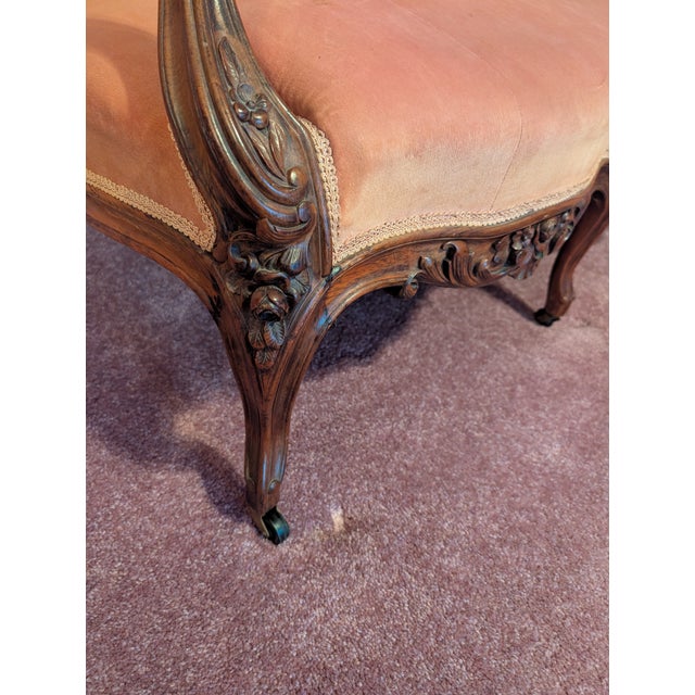 Sofa Antique Victorian Walnut Tufted Parlor Sofa, Carved Frame, c.1890 For Sale - Image 9 of 16