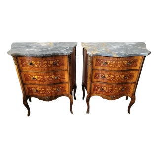 Antique Marquetry French Nightstands Pair For Sale
