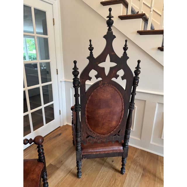 Pair of Antique Victorian Gothic Revival High-Back Walnut Armchairs — C. 1870–1885 For Sale In Lexington, KY - Image 6 of 7
