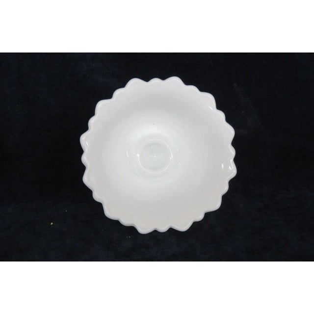 This gorgeous candlestick holder bowl is made of milk glass. This piece is made in the Wild Rose pattern used by Indiana...