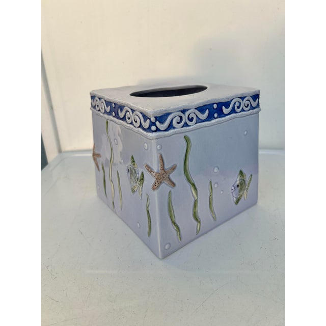 Ceramic Ceramic Nautical Tissue Box Cover For Sale - Image 7 of 8