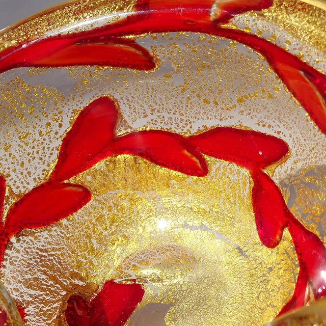 Vintage Barovier Toso Murano Heavy Gold Flecks Ruby Red Vines Italian Art Glass Ashtray Bowl For Sale In Orlando - Image 6 of 9