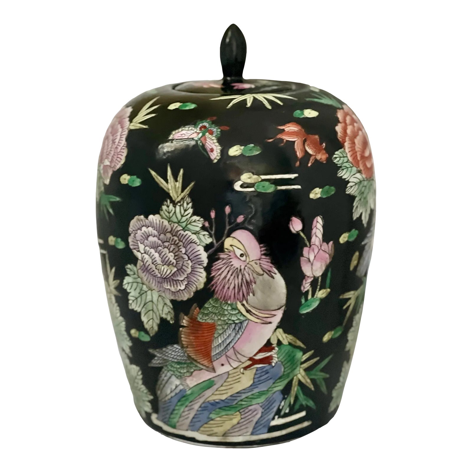 Early 20th Century Chinese Famille Noire Porcelain Ovoid Ginger