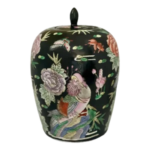 Early 20th Century Chinese Famille Noire Porcelain Ovoid Ginger Jar With Lid