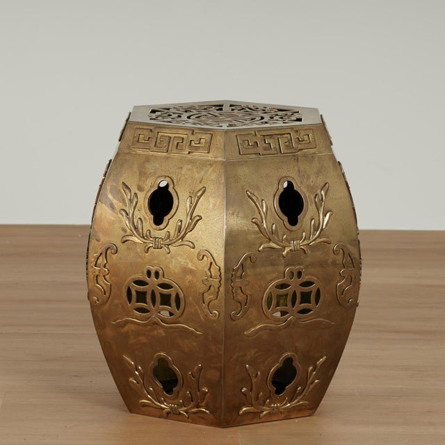 Metal Pair of Vintage Chinese Brass Garden Seats For Sale - Image 7 of 14