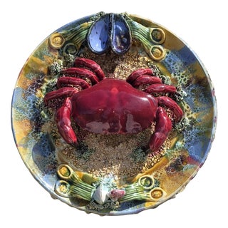 Large Majolica Earthenware Platter with Crab Decoration from Vallauris, 1950 For Sale